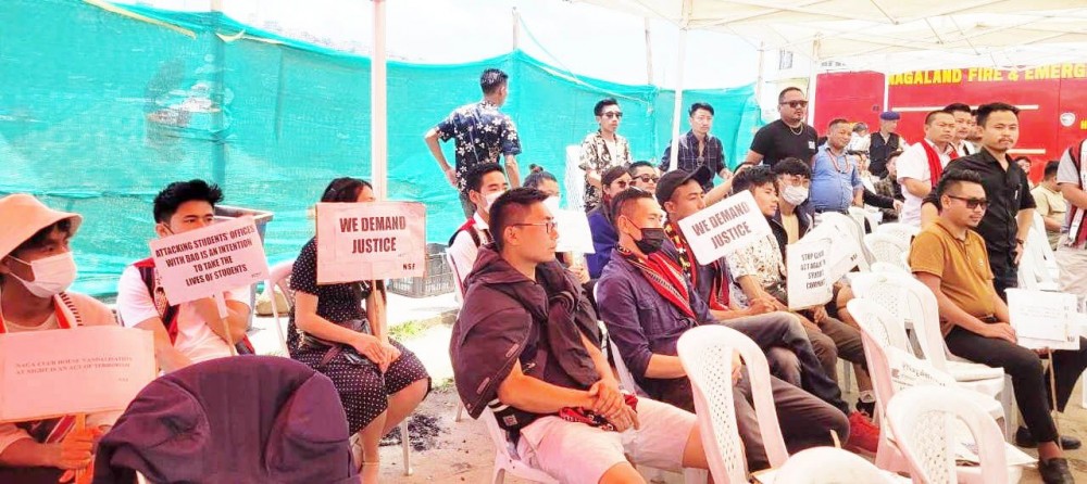 Naga students join the sit-in protest organised by the NSF in Kohima on May 29. (Morung Photo)